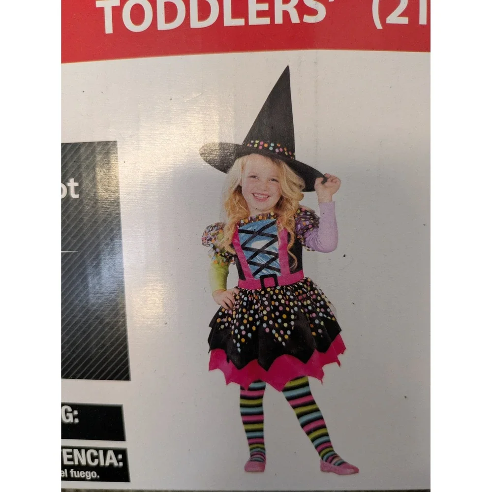 Celebrate Toddler Girls Polka Dot‎ Witch Costume Dress Hat Tights Halloween 2T